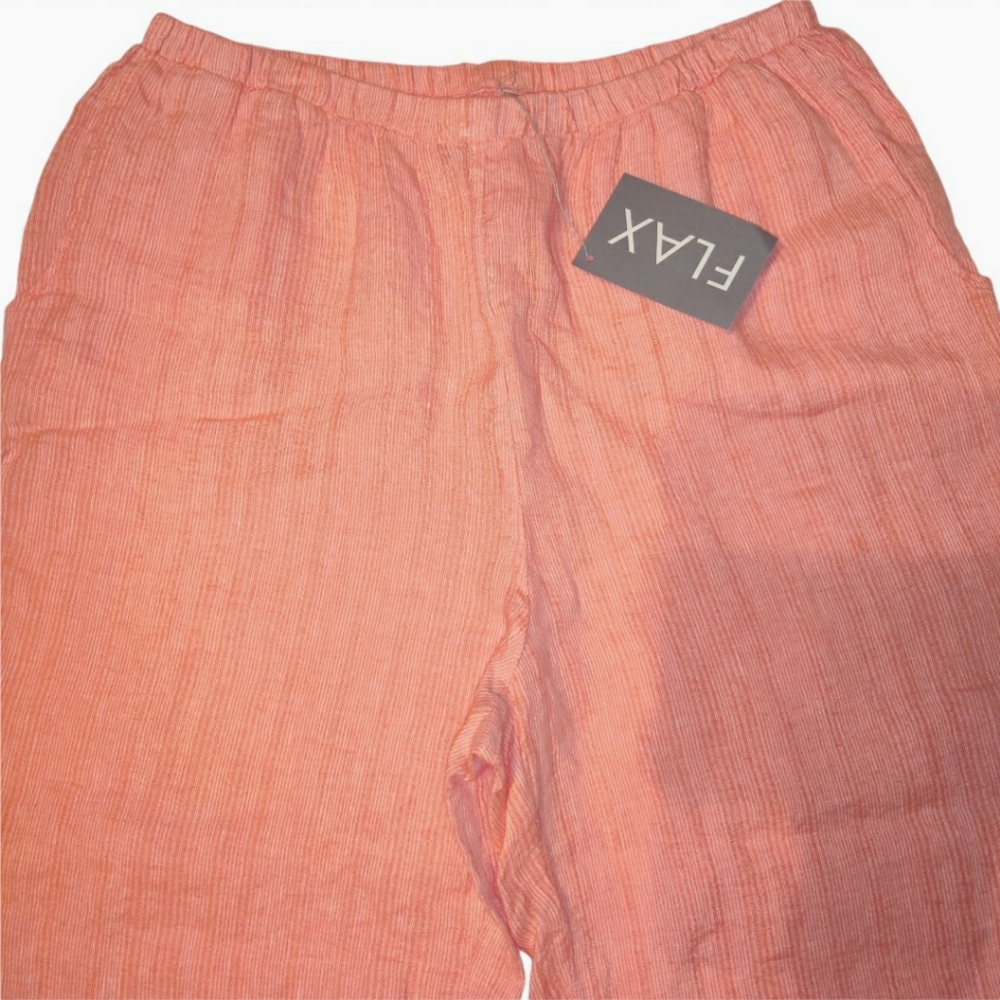 NWT Flax Floods Linen Vintage Elastic Waist High Rise Pull On Wide Leg Pants - Picture 4 of 15